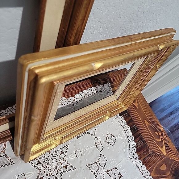 Pair Vtg MCM Wood Art Frames Linen Liner holds 9x12 & 5 x7 no glass Gallery Wall - Picture 13 of 15